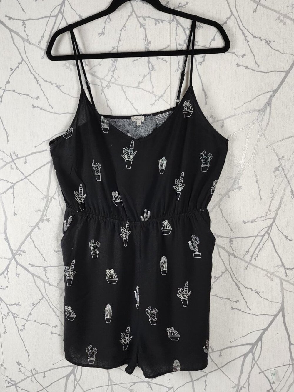 Kismet Black Cactus Print Strappy Bermuda Romper
